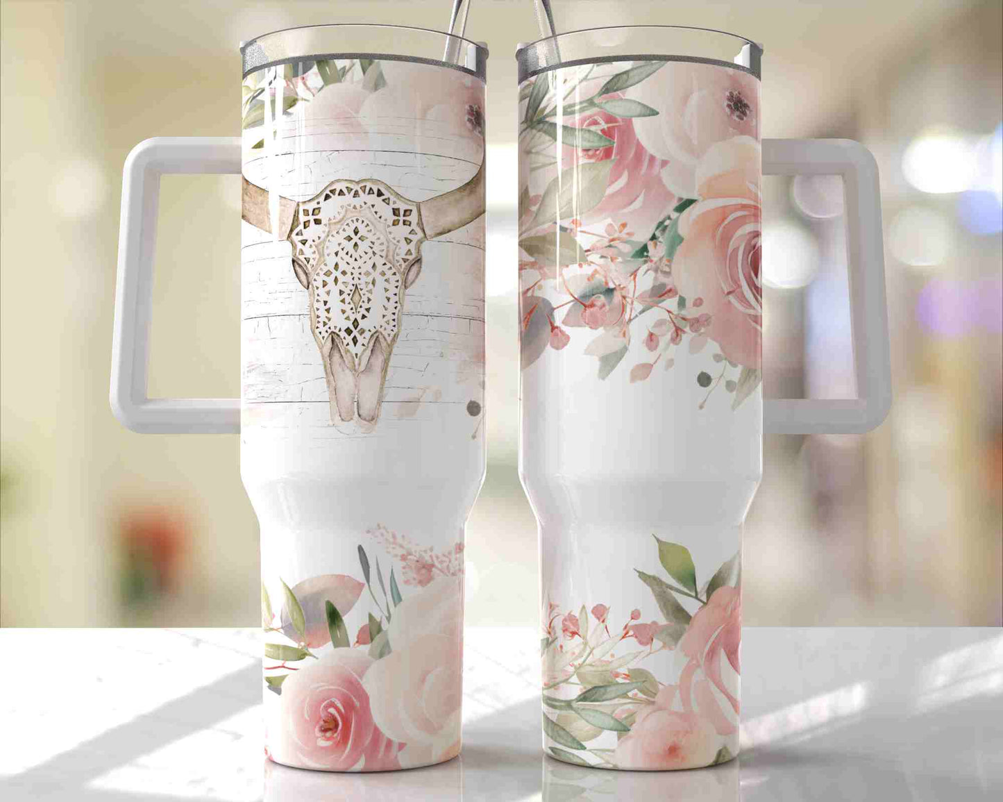 pink flower cow 40oz tumbler