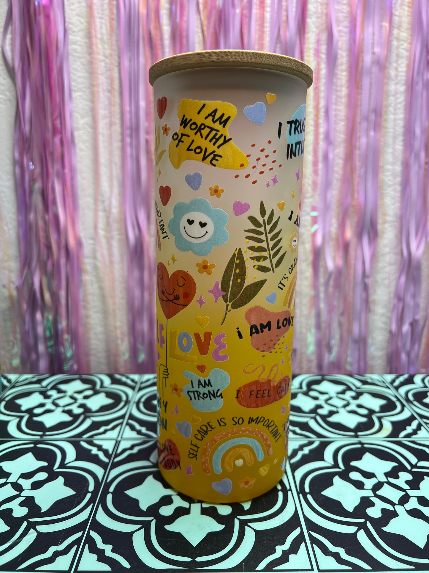 Self love affirmations glass can