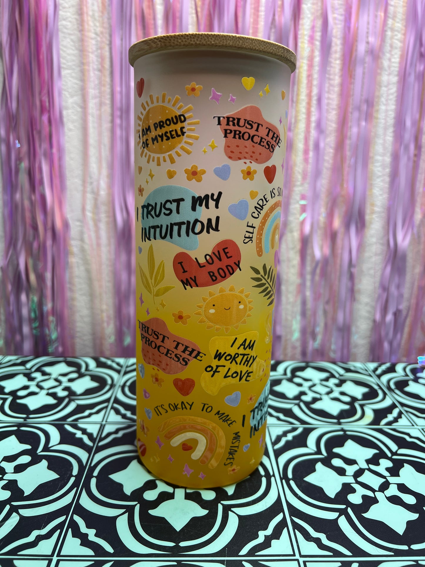 Self love affirmations glass can