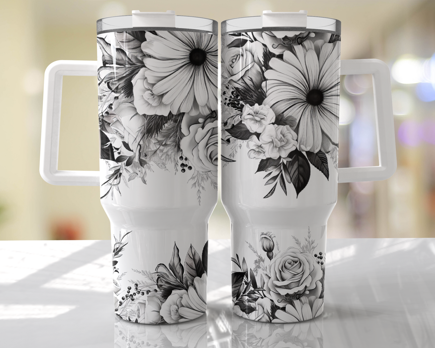 black flower 40oz tumbler