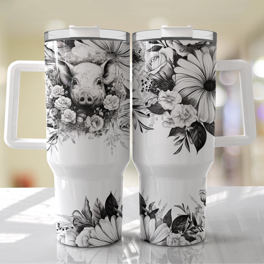 black flower pig 40oz tumbler