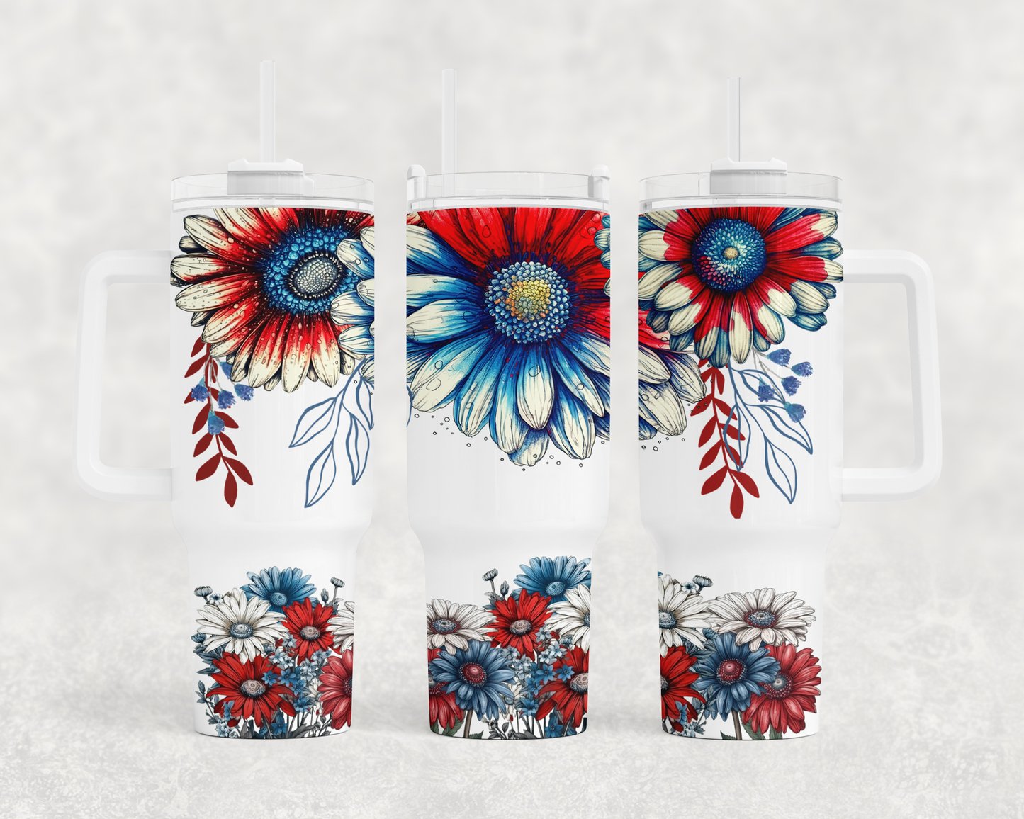 red white blue flower 40oz tumbler